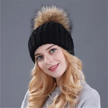 Шапка с помпонами из меха норки и лисы, зимняя женская шапка, шапка для девочек, вязаная шапка, фирменная новинка, женский головной убор из плотной ткани