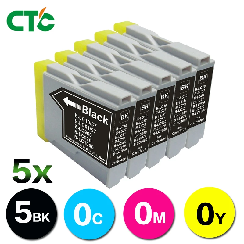 

5black Ink Cartridge for LC10 LC37 LC51 LC57 LC960 LC970 LC1000 Compatible For Brother DCP-135C MFC-235C MFC-240C printer Inkjet