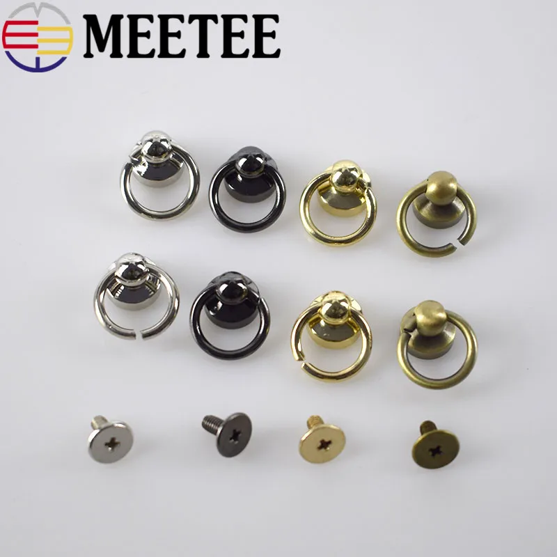 

4pcs Meetee Bag Belt Buckle 1cm(ID)Bag Hardware Accessories Side Ring Nail Screw Chain Buckle Rivet DIY Bag Leather Craft F3-17