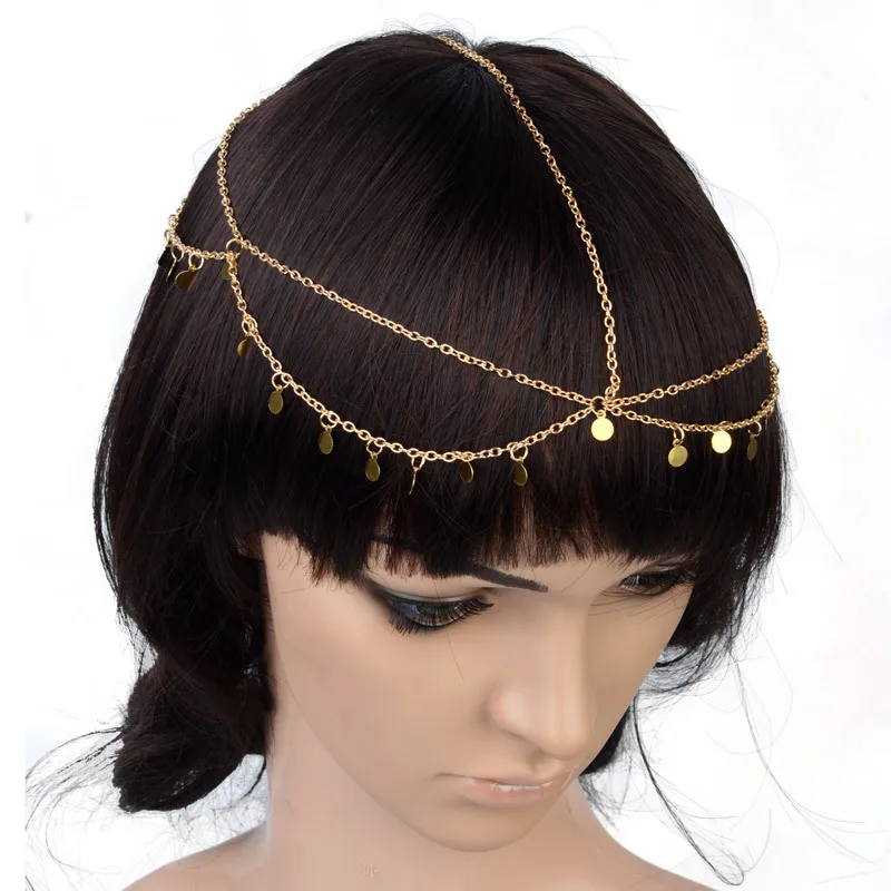 Women Metal Head Chain Hairpiece Headband Fashion Jewelry Multilayers Tassel Round Pendant Head Chain Hair Accessories Jewelry hair accessory jewelry accessories