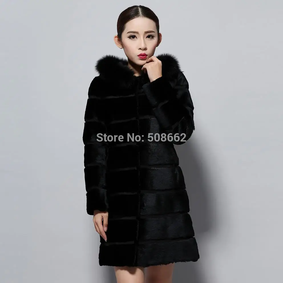 Fur Story 15180 Новая Модная вязаная женская шуба из натурального меха норки с капюшоном с поясом плюс размер 5XL 6XL длинное пальто из натурального меха для женщин