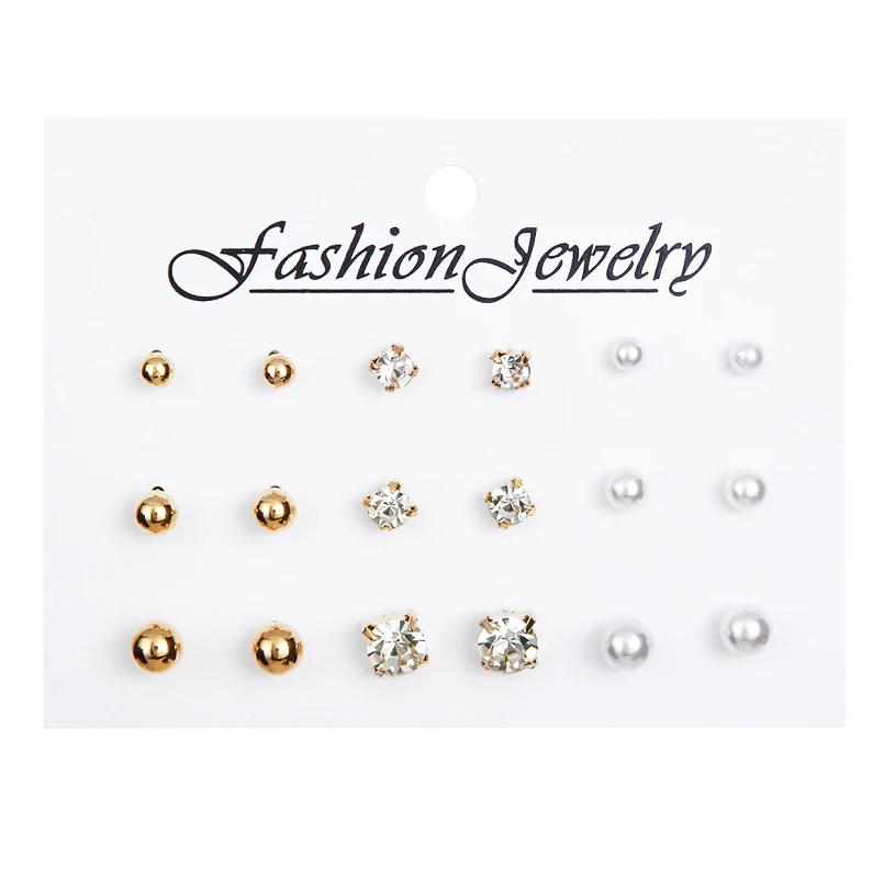 

2018 New Hot Sale Simple Style Earring Set Water Drill with Pearl Round Stud Earrings for Women Fashion Jewelry SP0488