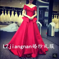 2016 новое прибытие красная атласная пром платье с плеча простой пром платья лучшие продажи длина пола пром платья горячая продажа