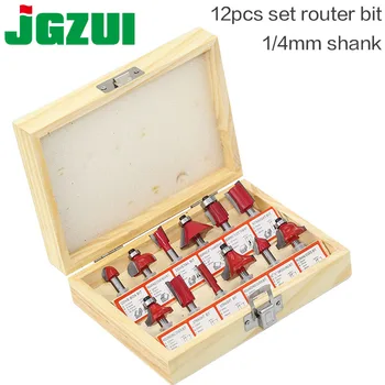 

DIY 12pcs 1/4" Router Bits Set Professional Shank Tungsten Carbide Router Bit Cutter Set With Wooden Case For Woodworking Tools