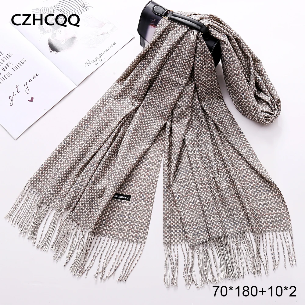 Lenço de Lãs para Mulheres Cobertor de Cashmere Lenço de Luxo Longo Inverno Hijab Pashmina Roubou Xadrez Foulard Femme Mulheres Xale Senhoras 2020 100%