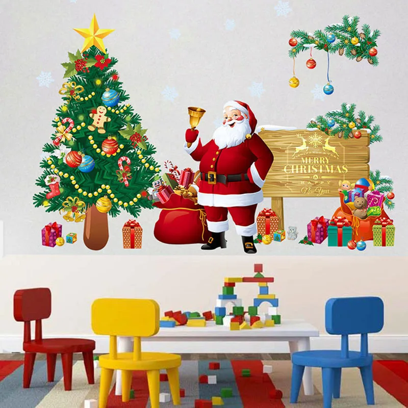 

2019 Merry Christmas Santa Claus Room Wall Sticker Mural Decor Decal Removable christmas window stickers