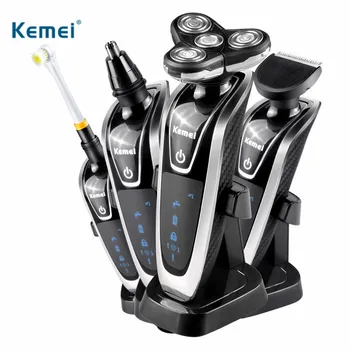 

Kemei 4D Electric Shaver Men Machine Nose and Hair Trimmer Rechargeable Toothbrush Barbeador 4 In 1 Washable Floating Blade