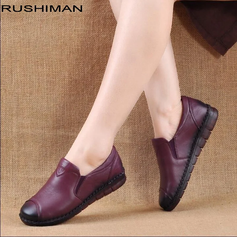 2018 Autumn Genuine Leather flat bottom handmade shoes comfortable Mom