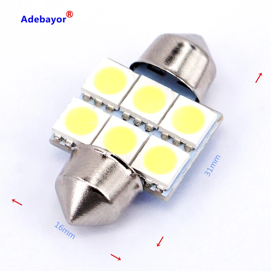 

30X31mm 36mm 39mm 41mm 5050 SMD 6 LED Festoon Dome Car Light auto door Lamp instrument Bulb pathway lighting White 12V work lamp
