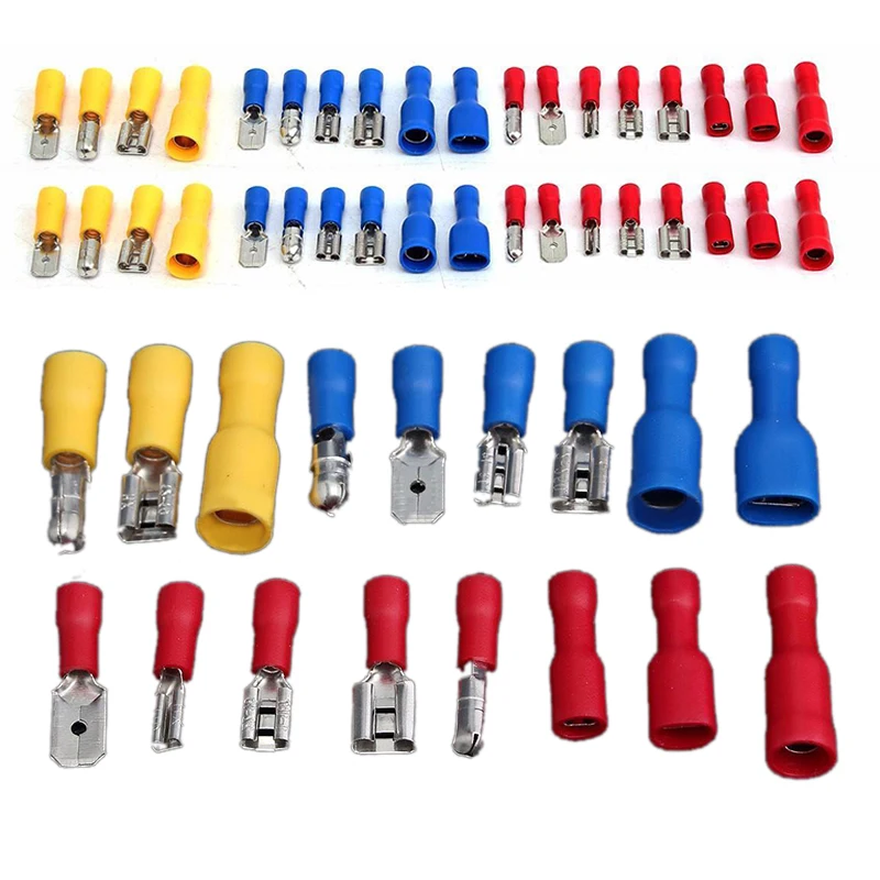 120pcs Insulated Crimp Butt Spade Ring Fork Terminal Wire Connector Kit Set 22-10AWG Terminals