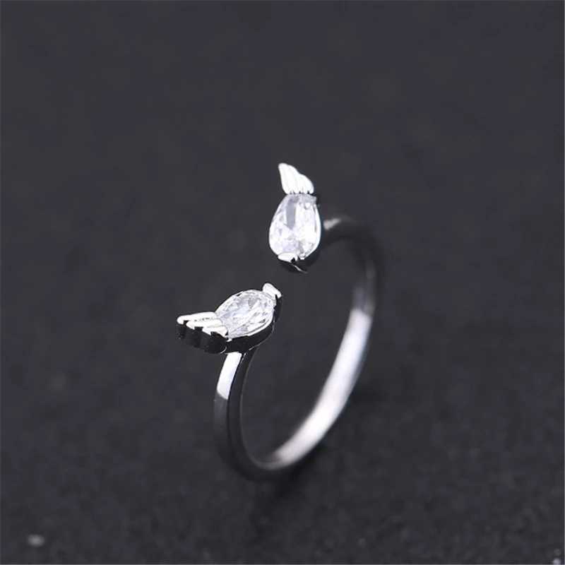 

925 Sterling Silver Angel Wings Rings For Women Open Crystal Ring Hypoallergenic Sterling Silver Jewelry Gifts For Girls