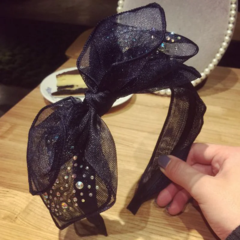 

Korean Women Headbands Lace Hair Accessories Summer Style Multilayer Big Bowknot Rabbit Ear Rhinestone Diamond Charm Hair Hoop