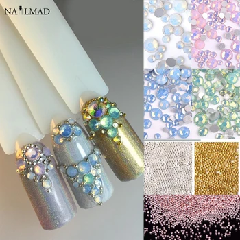 

1pack Mixed Size (SS4-SS20) Opal Nail Art Rhinestone Crystal Gems 0.8mm Micro Steel Beads Nail Rhinestones Mini Caviar 3D Stud