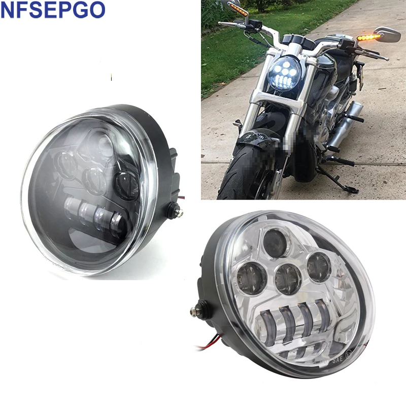 

Black Motorcycle Headlight For V Rod Chrome Moto headlamp DOT SAE Projector DRL Running Lights for V-Rod VRSCA VRSC Street Rod