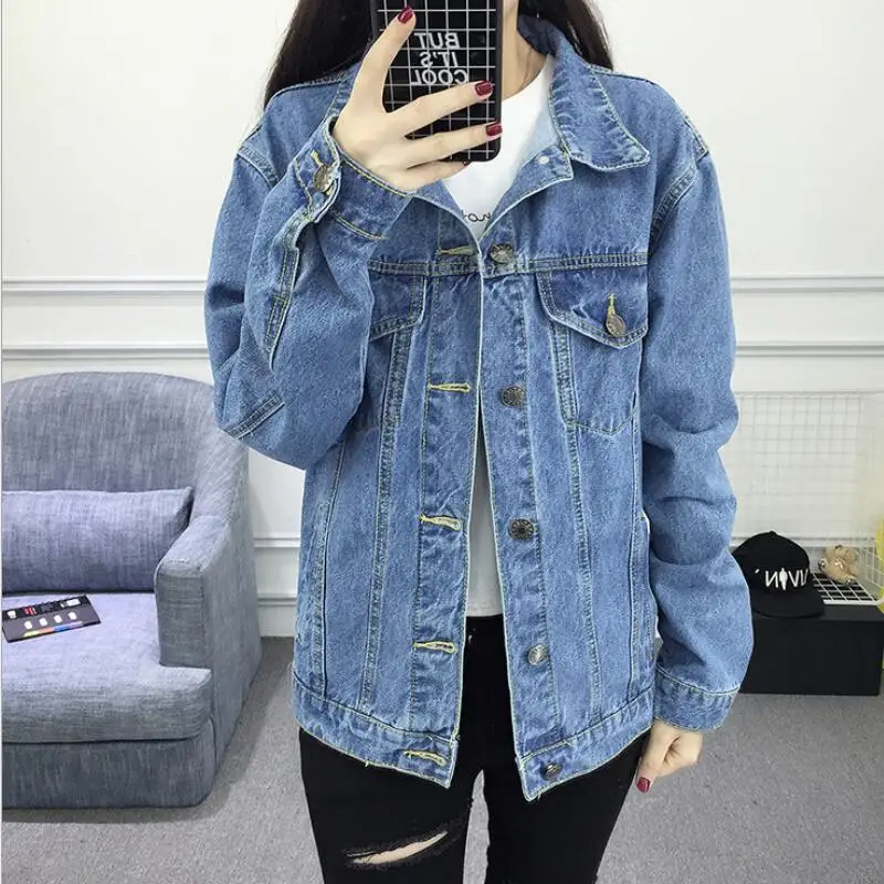 

Spring Autumn Winter Women basic jeans jacket female bomber coat Bleach Full Sleeves Single Breast Slim Women Denim Jacke