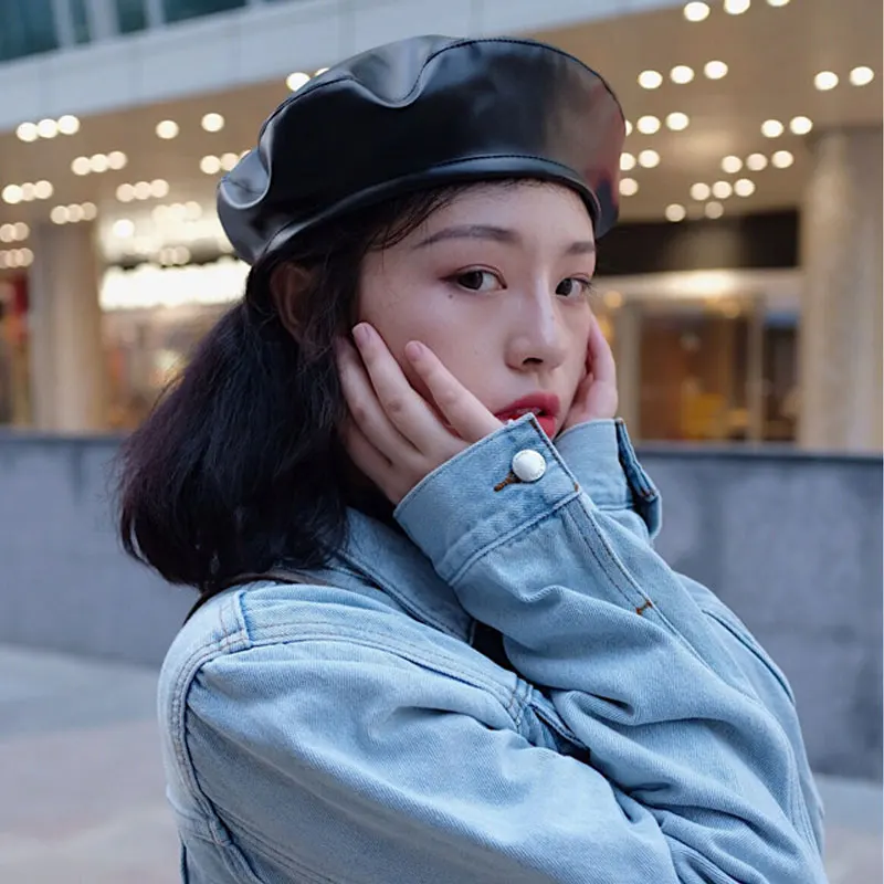 

beret women winter french red black wool beret hat women french hat female beret hats women leather beret women