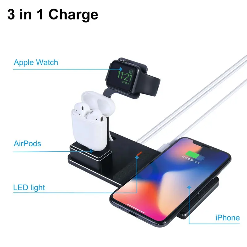 

Fast Wireless Charger Dock Wireless Charger Charging Station for Airpods 3 in 1 Wireless Charging Stand for Apple Watch(Black)