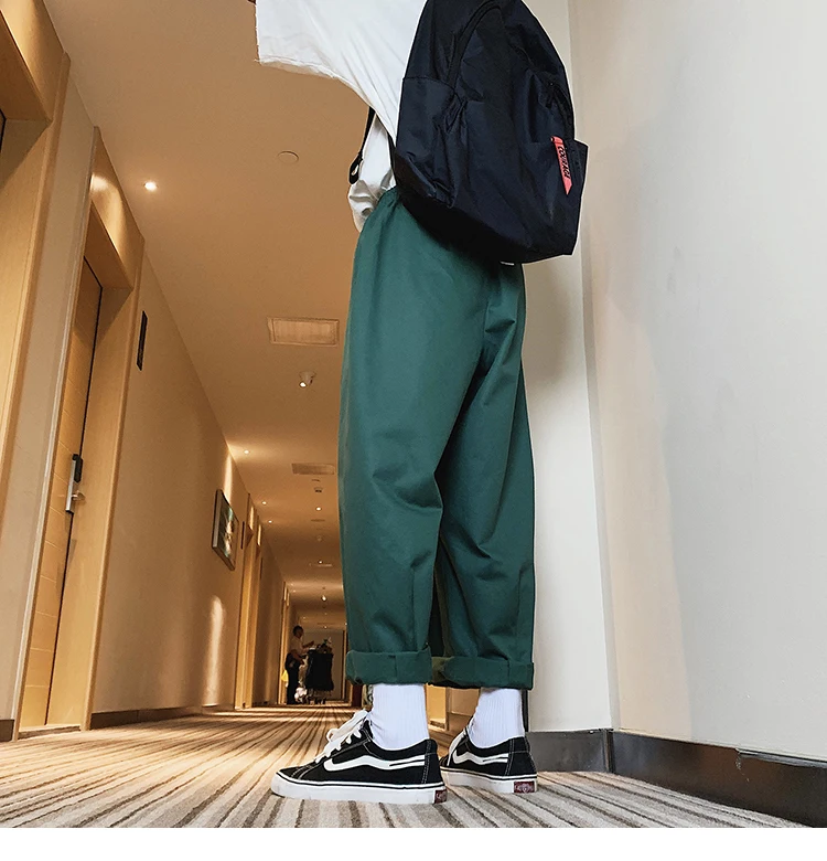 2019 весна лето мужские повседневные свободные однотонные широкие брюки Haren Брюки Серый/Зеленый Хлопок Полная длина брюки карго мужские M-XL