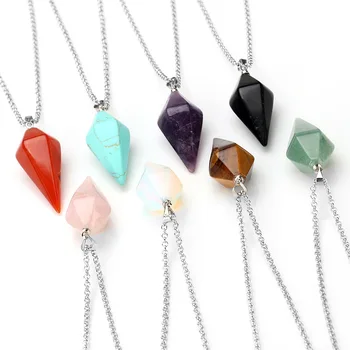 

Free shipping Natural crystal pendant necklace Six Angle conical section Crystal turquoisesautoir