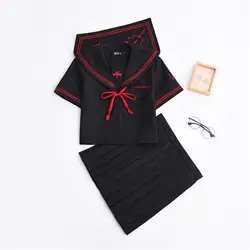 Горячая школьница форма темно-дьявол вышивка Jk комплекты Японский Школьная Униформа Косплэй студент коллаж костюм моряка женский черный