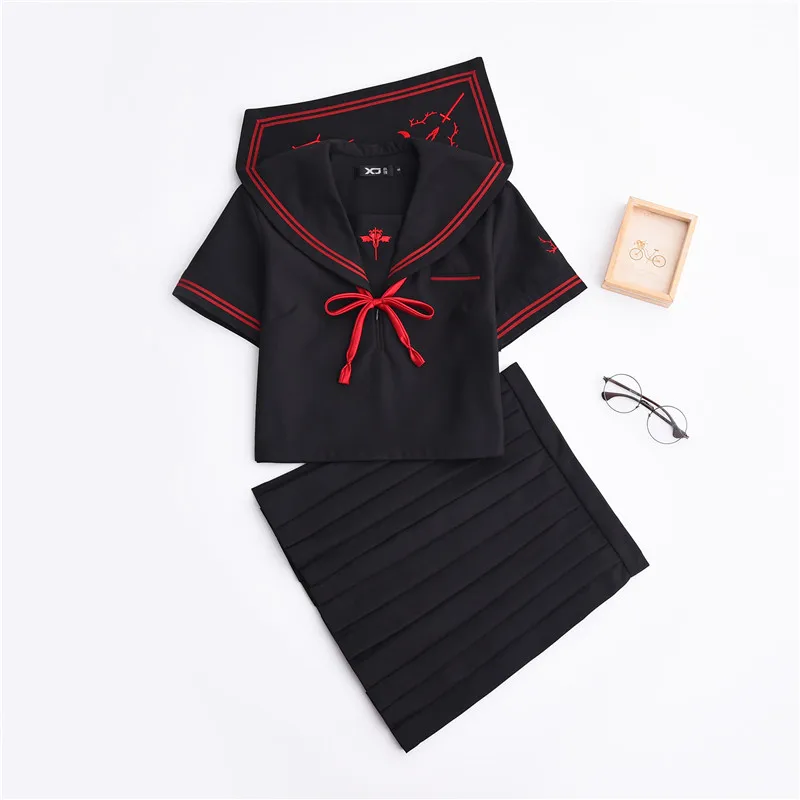 

Hot Schoolgirl Uniforms Dark Devil Embroidery Jk Sets Japanese School Uniform Cosplay Student Collage Sailor Suit Female BLACK