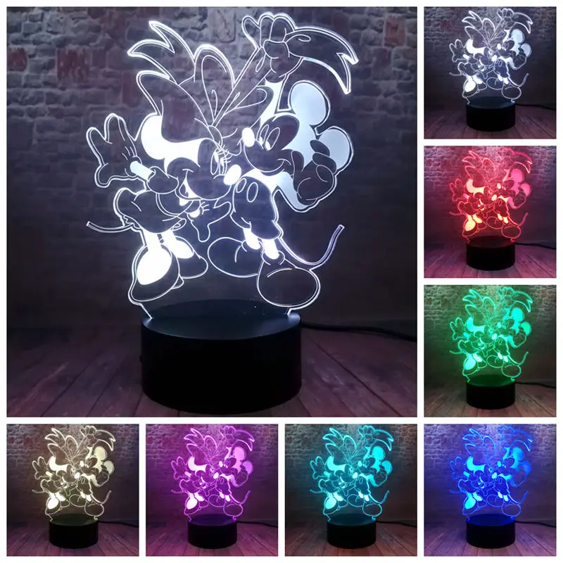 

Mickey&Minnie Cartoon Figurines 3D Nightlight LED 7 Colors Changing Light Mickey Mouse Anime Figure Toys Party