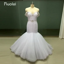 Real Photo Vestido Noiva Off the Shoulder Tulle Mermaid Ruffle Wedding Dresses 2017 Crystal Bridal Gown Long Robe de Mariage WS5