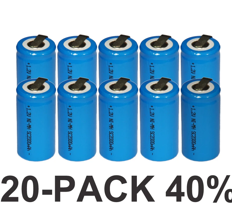 20 шт. Sub C SC 1 2 V перезаряжаемая батарея 2000mah Ni-MH nimh никель-металлогидридный элемент