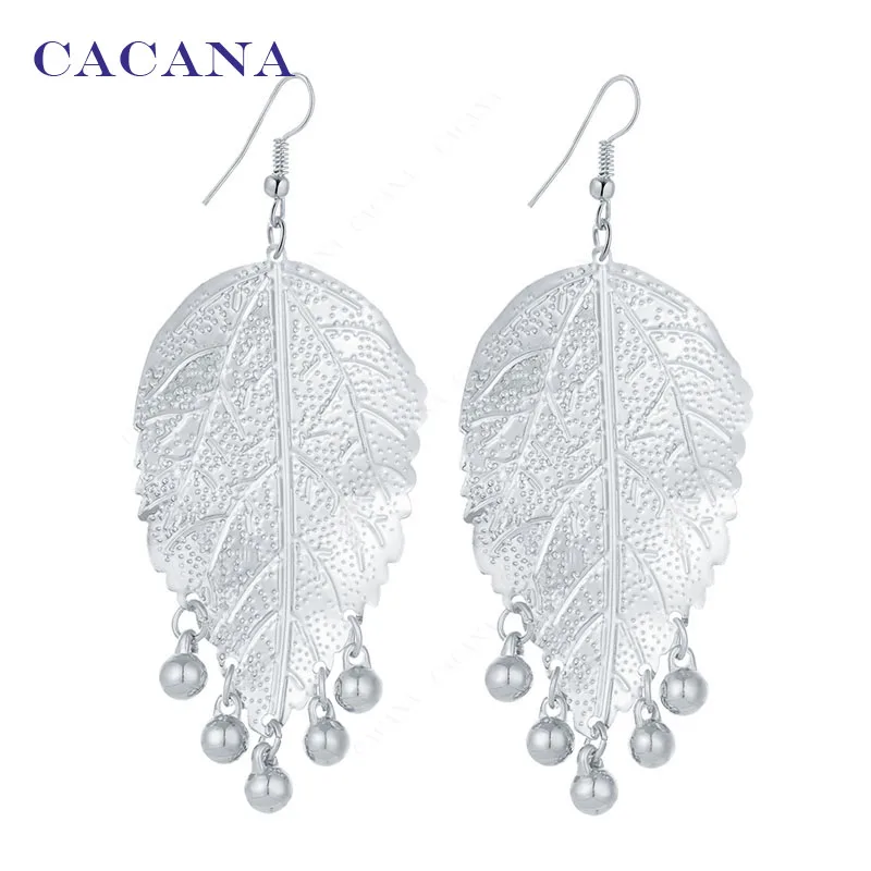 CACANA Dangle Long Earrings For Women Big Leaf With 5 Shining Balls Bijouterie Hot Sale No.A299 A300