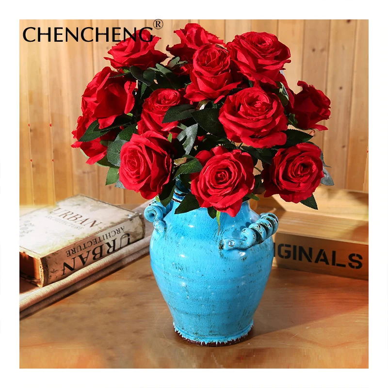 

Rose roses Bouquer 9 Head Rose Artificials Decorative Flowers Wedding Silk Decoration Branch Bouquet