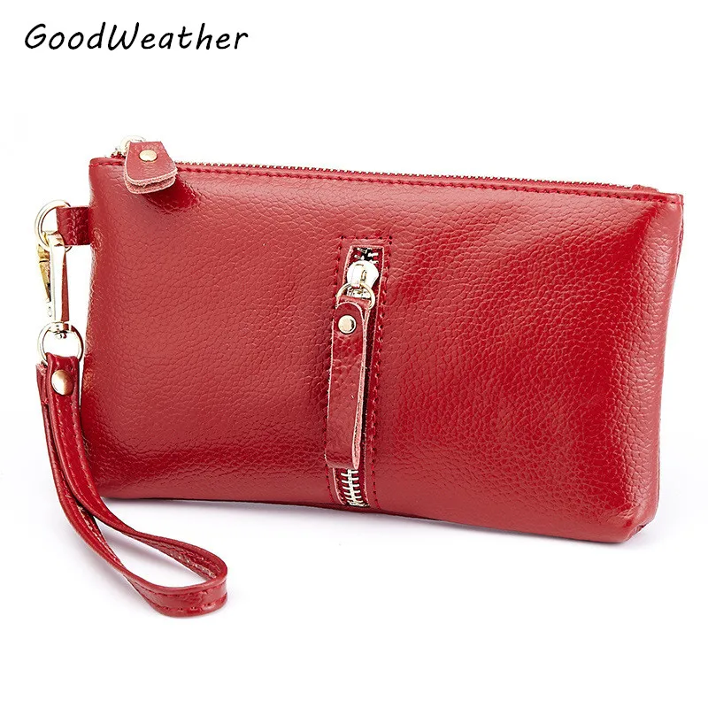 Designer clutch women high quality real leather hand bag with strap small zipper red evening ...