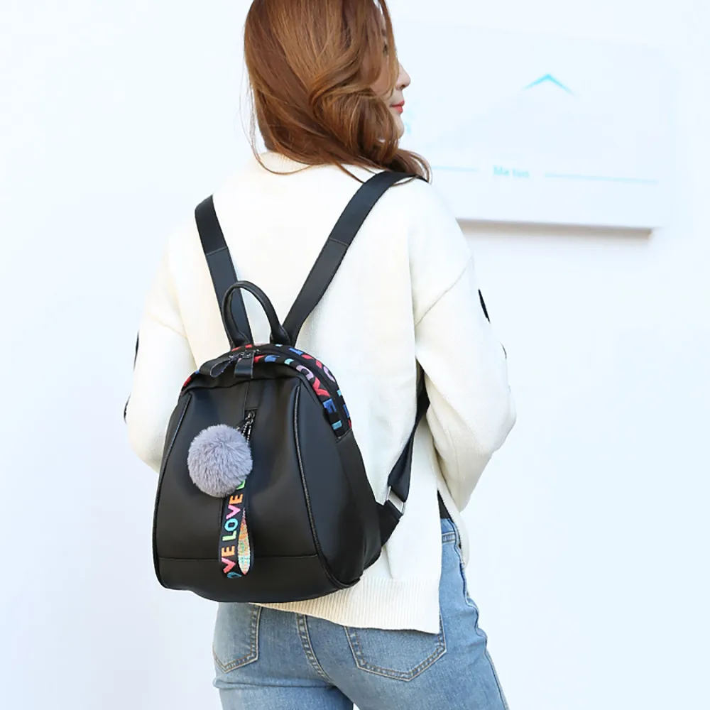 Новинка, стильный женский рюкзак в консервативном стиле с помпонами, школьный ранец для девушек, женская маленькая дорожная сумка, школьные рюкзаки для студентов# T2 - Цвет: Black