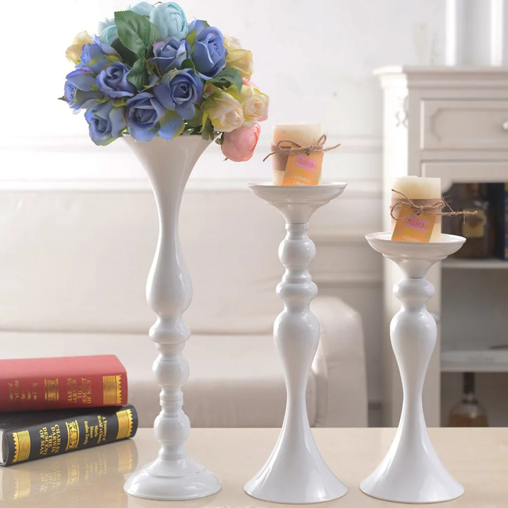 

1 Piece Colored Candle Holders Metal Candlestick Flower Vase Table Centerpiece Event Flower Rack Road Lead Wedding Decoration