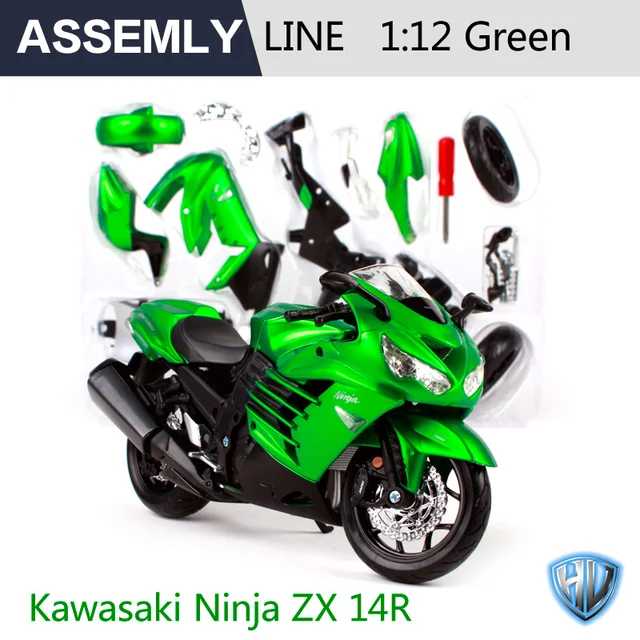 Maisto 1:12 Kawasaki Ninja ZX 14R Green Assembly DIY MOTORCYCLE 