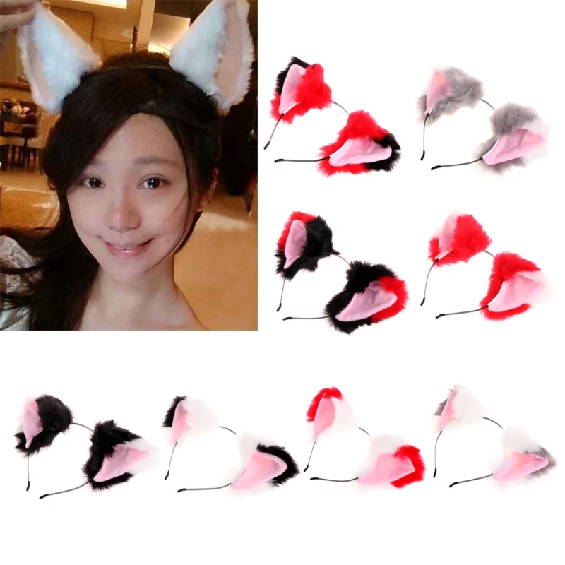 

2017 Lovely Faux Fox Fur Cat Ears Cosplay Costume Party Fancy Girls Hairband Headband NOV1_40