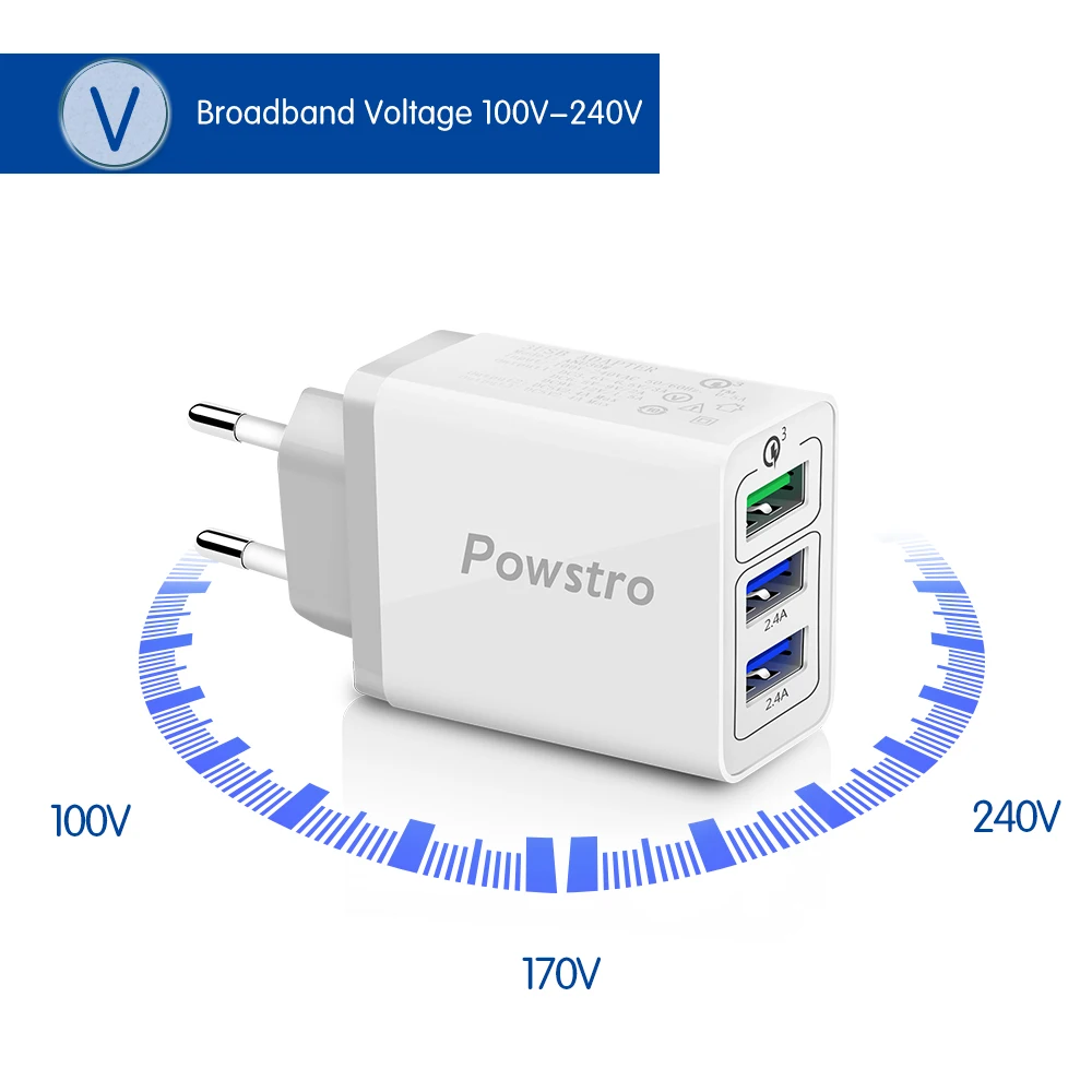 Powstro 3,0 быстрое настенное зарядное устройство USB для телефона, адаптер для путешествий, 3 порта USB для 3,0, зарядное устройство с поддержкой смарт быстрой зарядки для samsung Galaxy S6