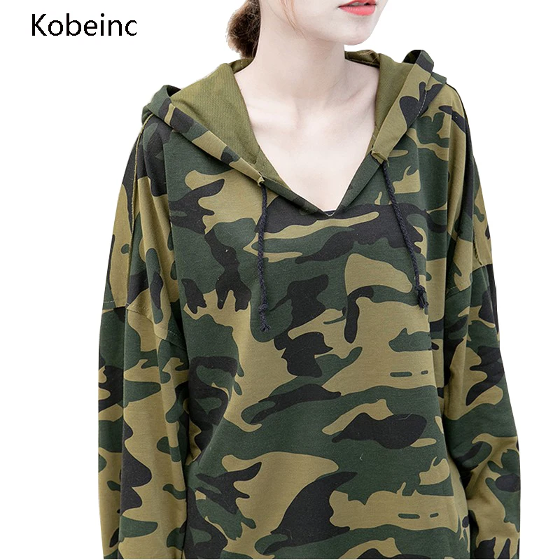 Kobeinc Women Camouflage Hooded Sweatshirt Long Sleeve