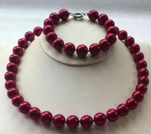 

FREE SHIPPING HOT sell new Style >>>> Hot !12mm red shell pearl necklace bracelet 18'' AAA B-17