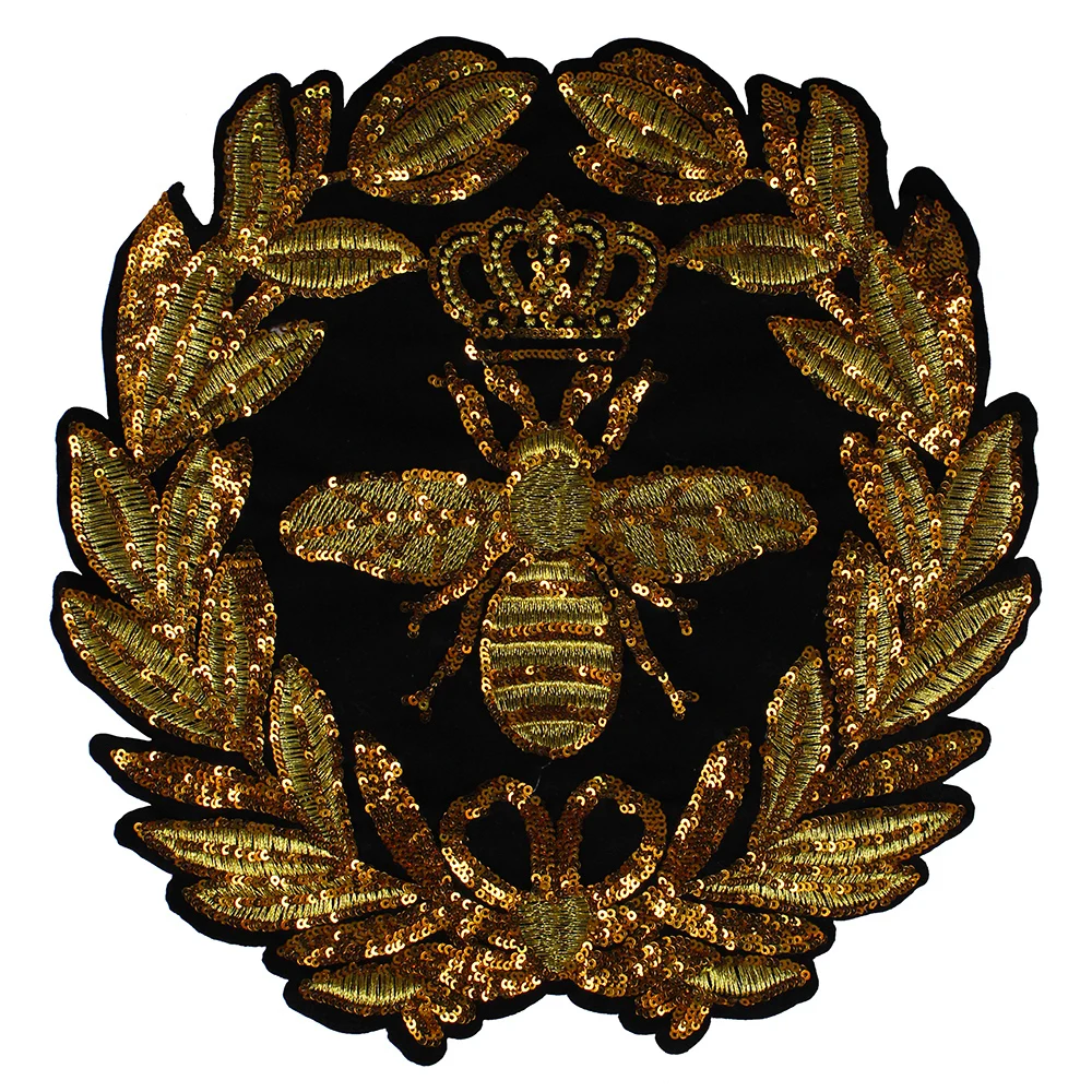10pieces-Wreath-Gold-Sequins-Crown-Bee-Patches-Embroidery-Applique-Clothes-Craft-Sew-On-Garment-Stickers-TH558