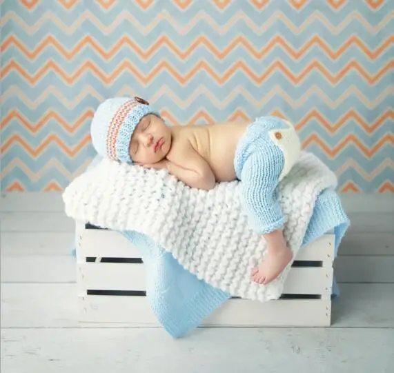 

2016 Newborn baby crochet outfits accessories blue hat and pants sets baby beanie clothes newborn photography props 0-6month