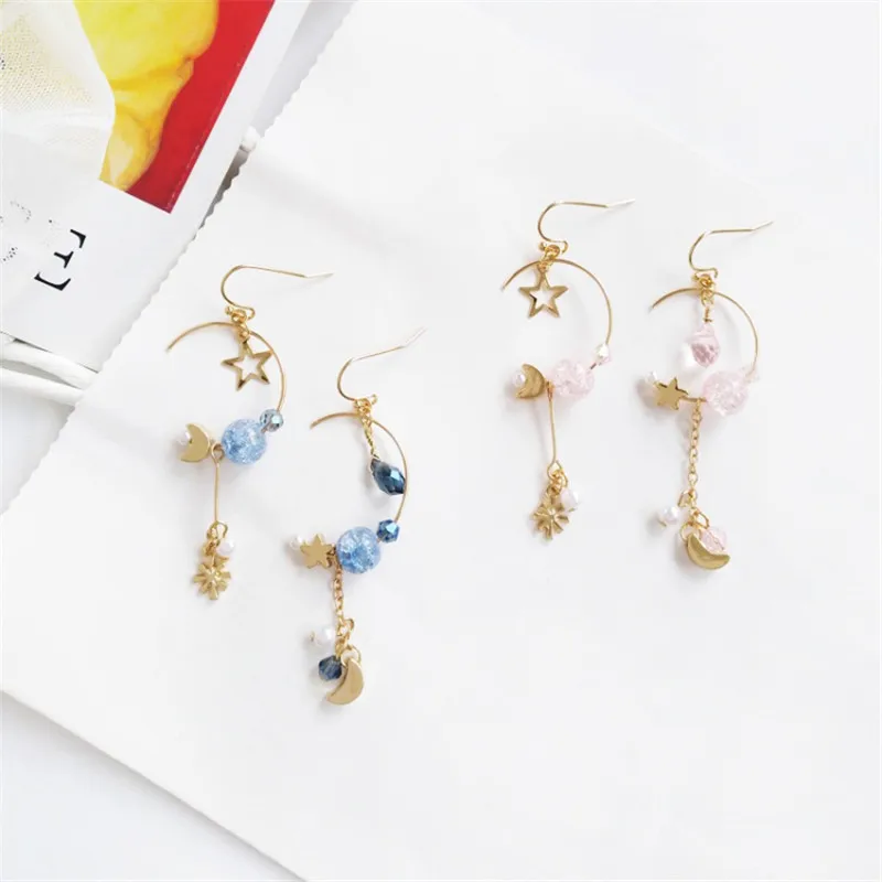 НОВЫЕ геометрические С-образные серьги с подвеской в виде лунной звезды из бисера модные серьги темперамент Женская мода ювелирные изделия подарок