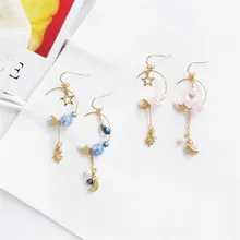 НОВЫЕ геометрические С-образные серьги с подвеской в виде лунной звезды из бисера модные серьги темперамент Женская мода ювелирные изделия подарок