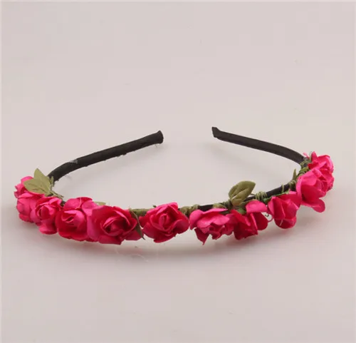 AWAYTR милый розовый цветок корона праздничный головной убор Свадебная гирлянда Цветочная повязка на голову аксессуары - Цвет: rose red