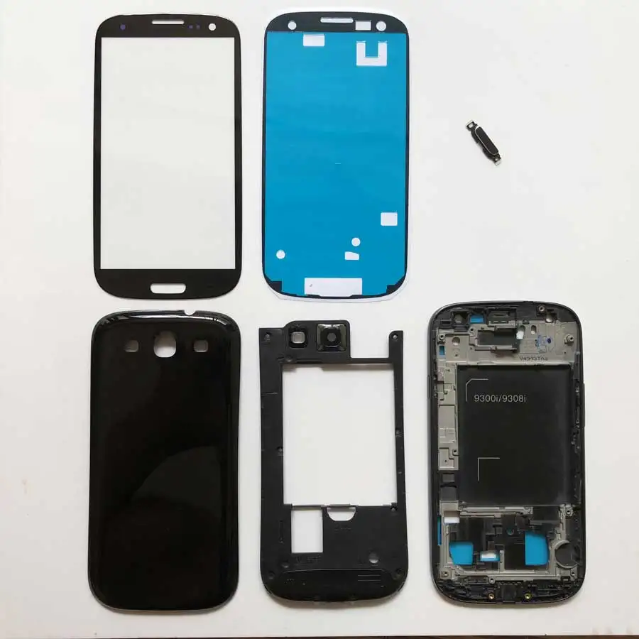 Для Samsung Galaxy S3 i9300 S3 neo 9300i 9301i корпус полное внешнее стекло+ передняя рама+ средняя рамка+ Крышка батарейного отсека дверные аксессуары - Цвет: 9300i 9301i black