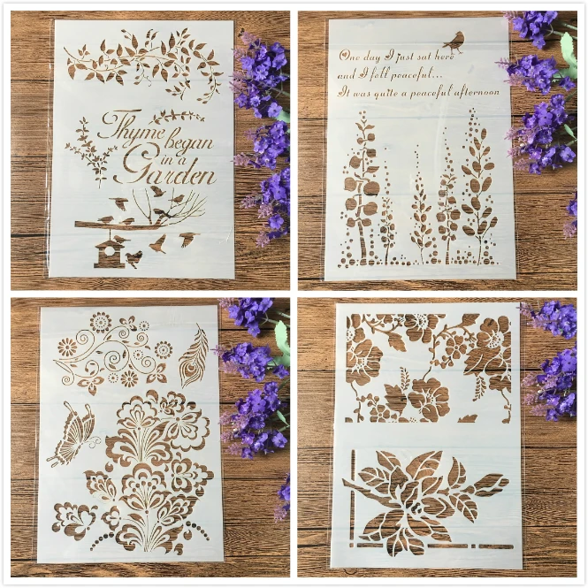 

4Pcs/Set A4 Butterfly Garden Layering Stencils Walls Painting Scrapbooking Stamping Embossing Album Decorative Card Template
