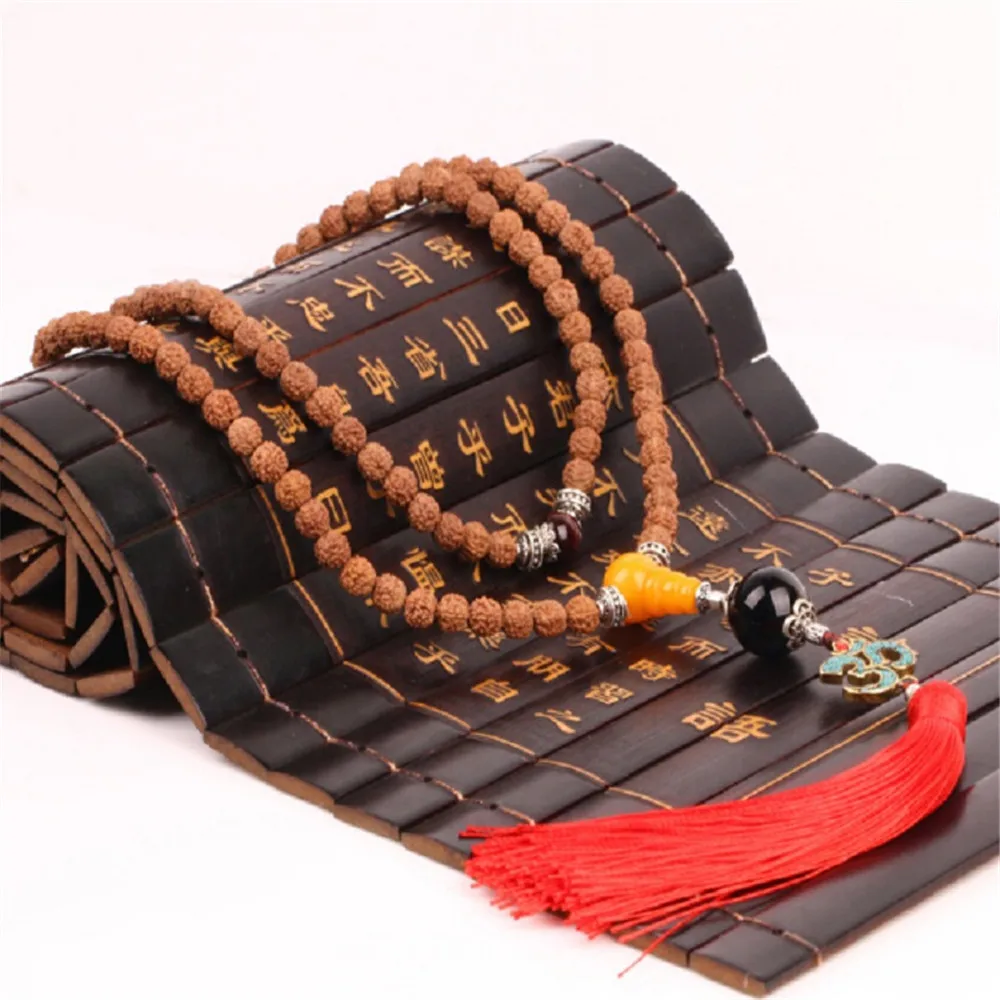 7/8/9 мм индонезийский натуральный 5 лепестков Rudraksha 108 молитвенный бисер Mala Nepal OM