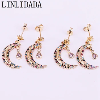 

5Pair Gold Filled Micro Pave Colorful CZ Crescent Moon Jewelry Dangle Earrings For Women Girls