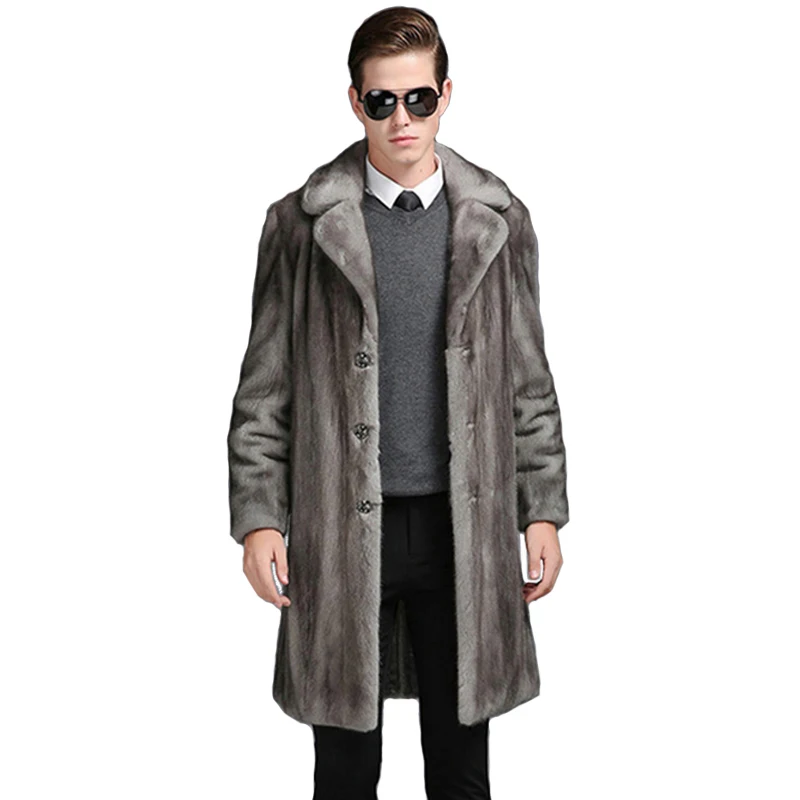 2017 Winter Men Turn down Collar Long Faux Fur Coats Male Casual Single ...
