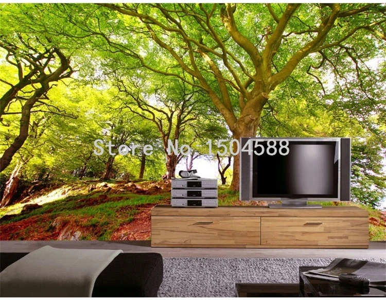 3D обои природа пейзаж зеленый лес фотообои гостиная диван ТВ фон настенный домашний декор экологически чистые обои м