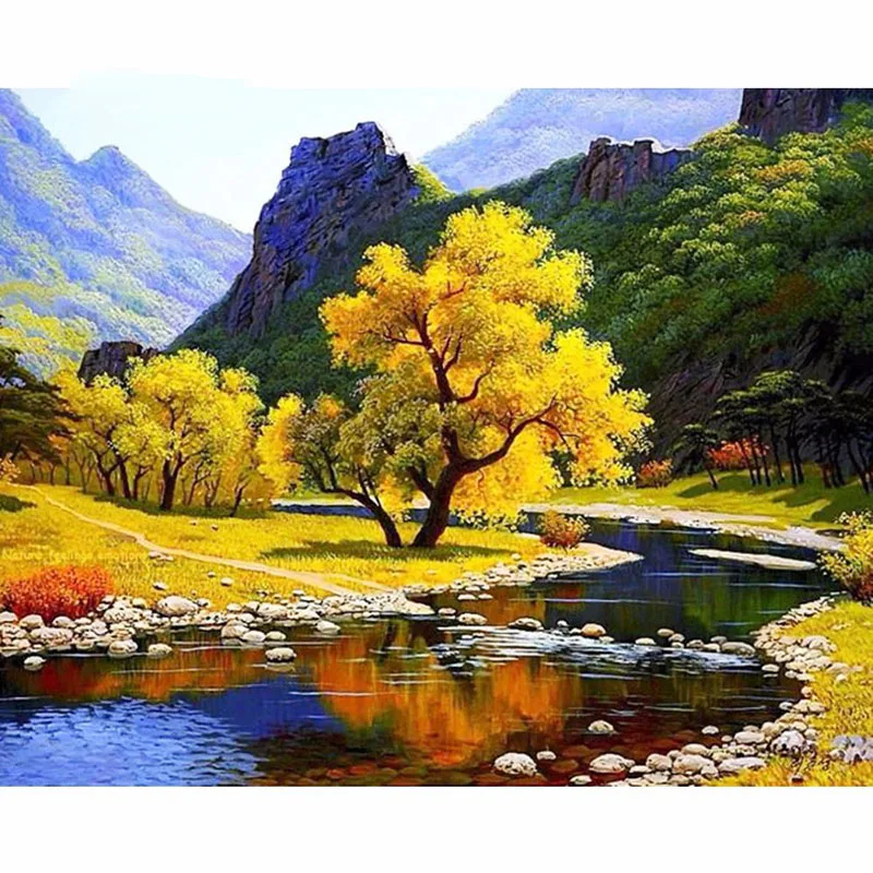 NEW 3D DIY Diamond Painting Cross Stitch Autumn Landscape Crystal Needlework Diamond Embroidery Full Diamond Decorative